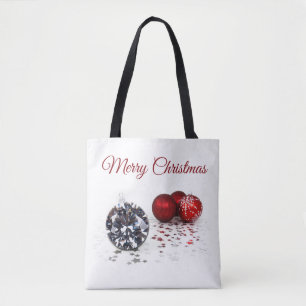 Tote Bag Élégant Diamant et Ornements de Noël Rouge