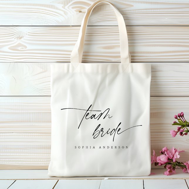Tote Bag Élégant Elégant Equipe Mariée Script Typographie (Créateur téléchargé)