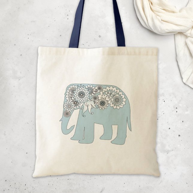 Tote Bag Élégant éléphant bleu Paisley (Créateur téléchargé)