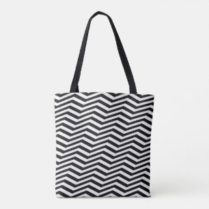 Tote Bag Elégant et inhabituel Zig Zag noir Chevron Stripes