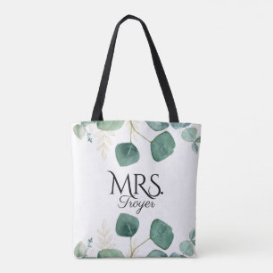Tote Bag Elégant Eucalyptus Green Nom personnalisé Marié