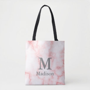 Tote Bag Élégant Faux Marbre rose Nom Monogramme Modèle