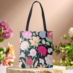 Tote Bag Élégant floral noir chic tendance unique