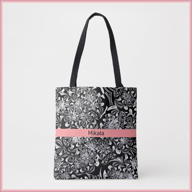 Tote Bag Élégant floral noir et blanc (Créateur téléchargé)