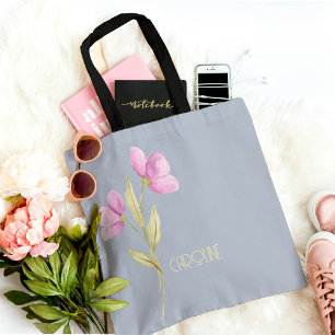 Tote Bag Élégant floral rose vert boho mignon
