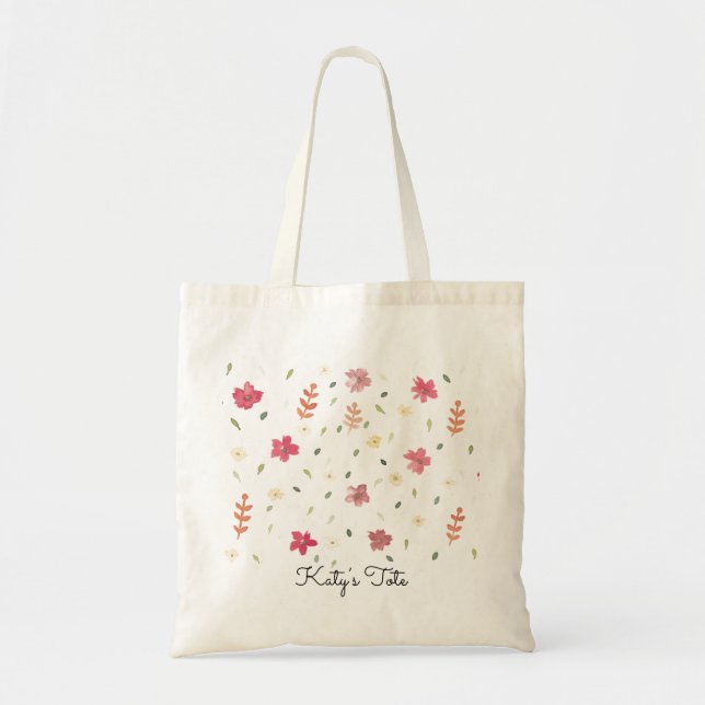 Tote Bag Élégant Fourre-tout Aquarelle Jolie Avec Fleurs Ro (Devant)