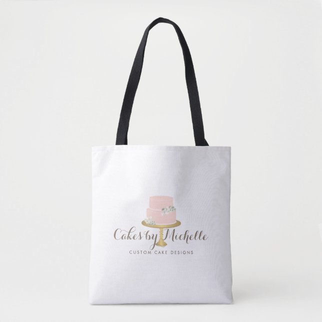Tote Bag Elégant gâteau rose avec boulangerie Florals (Devant)