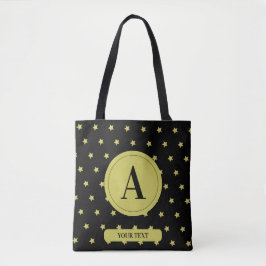 Tote Bag Elegant Gold & Black Star Pattern Monogram
