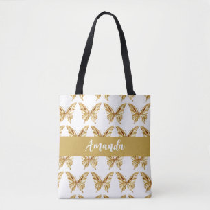 Tote Bag Élégant Gold Butterly Motif Nom