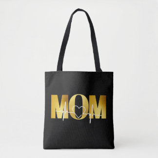 Tote Bag Elegant Gold MOM Heartbeat - Un cadeau parfait pou