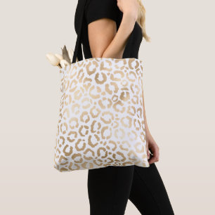 Tote Bag Elegant Gold White Leopard Cheetah Animal Print