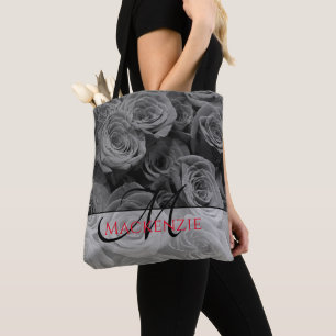 Tote Bag Élégant gris rose gris fleurs gris gris floral