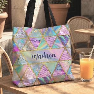 Tote Bag Élégant holographique tendance faux or géométrique