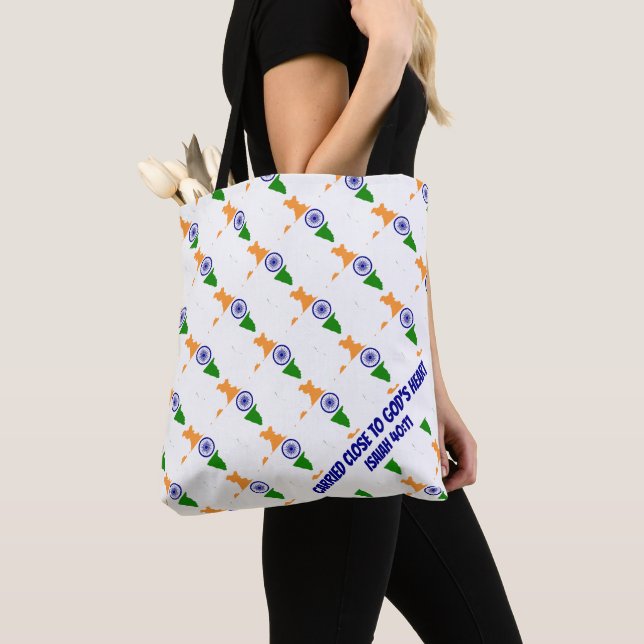 Tote Bag Élégant INDIA DRAPEAU Dieu coeur Isaïe 40 (De près)