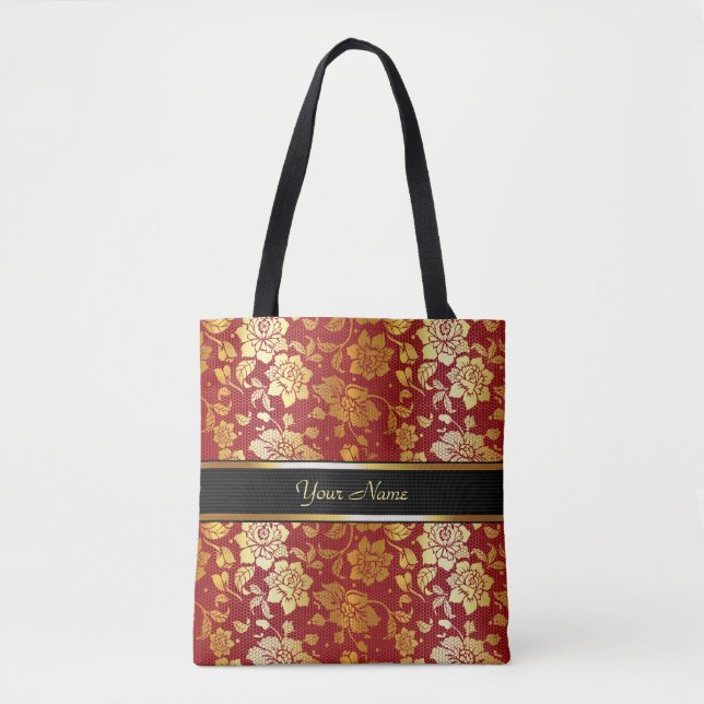 Tote Bag Élégant joyau royal rouge or or (Devant)