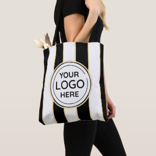 Tote Bag Élégant logo chic B&W Golden Stripes
