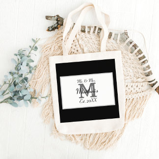 Tote Bag Élégant M. et Mme Nom Mariage noir