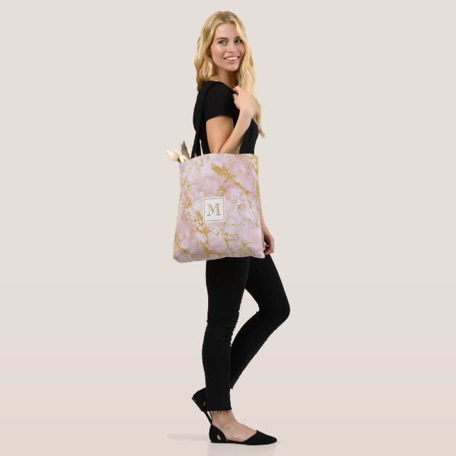 Tote Bag Elégant marbre rose Monogramme Parties scintillant (Sur le modèle)