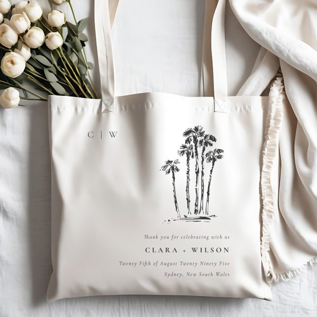 Tote Bag Élégant Mariage de croquis de palmier côtier tropi (Créateur téléchargé)