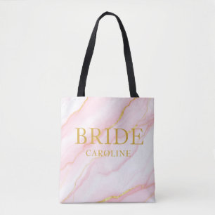 Tote Bag Élégant Mariée Marbre et Or Nom Personnalisé