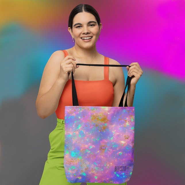 Tote Bag Élégant Moderne Abstrait Opale de Feu Nom Personna (Créateur téléchargé)