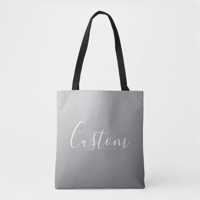 Tote Bag Élégant moderne blanc Script écriture gris dégradé (Devant)