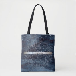 Tote Bag Elégant moderne en argent Mandala Stripe Navy bleu