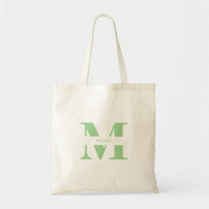 Tote Bag Élégant Moderne Monogramme Personnalisé Vert Sauge