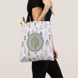 Tote Bag Élégant Monogramme, Arbres d'hiver rustiques