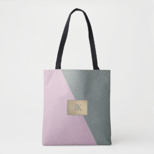 Tote Bag Élégant Monogramme en cuir rose vert