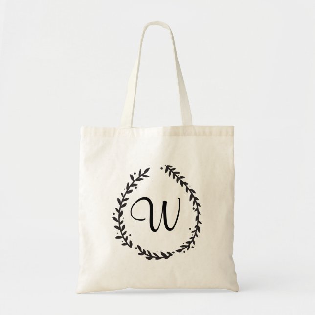 Tote Bag Élégant Monogramme Floral Fourre-tout (Devant)