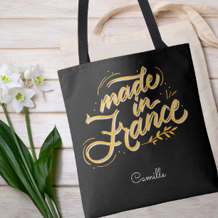Tote Bag Élégant Monogramme Français Noir et Blanc de Style