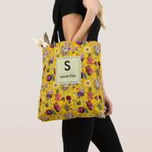 Élégant monogramme jaune à motif floral
