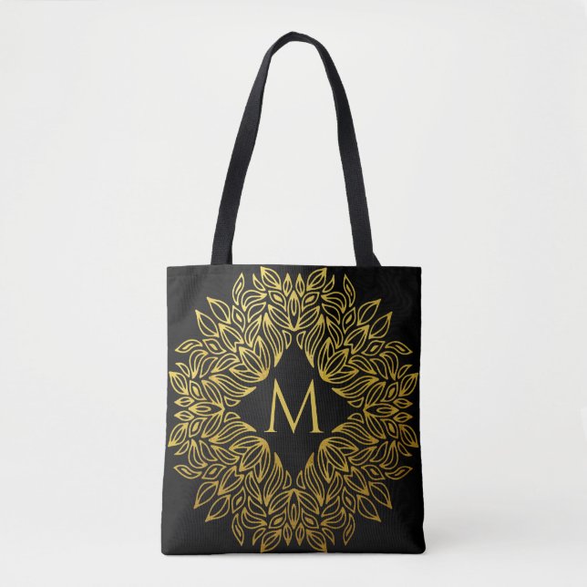 Tote Bag Elégant Monogramme Or Mandala Luxe (Devant)