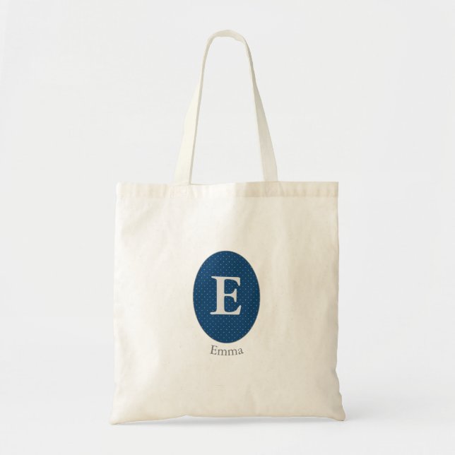 Tote Bag Élégant Monogramme Personnalisé Bleu (Devant)