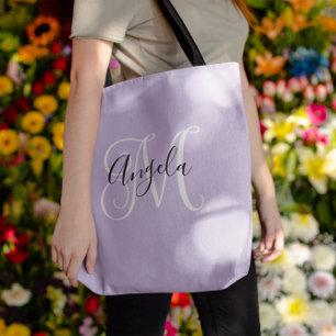 Tote Bag Élégant monogramme script lilas pâle