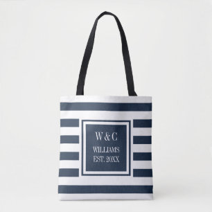 Tote Bag Élégant Monogramme tendance Noir Bleu Marine Rayé