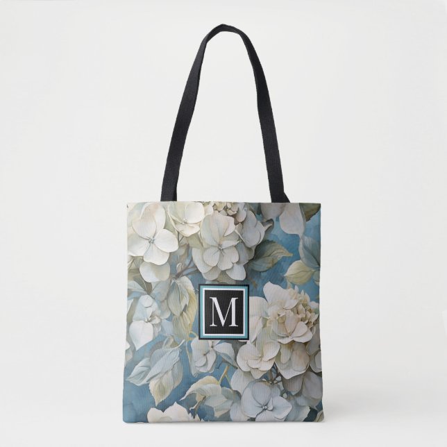 Tote Bag Elégant moody bleu poussiéreux flores d'aquarelle (Devant)