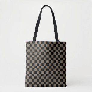 Tote Bag Élégant motif à carreaux noir et beige sable
