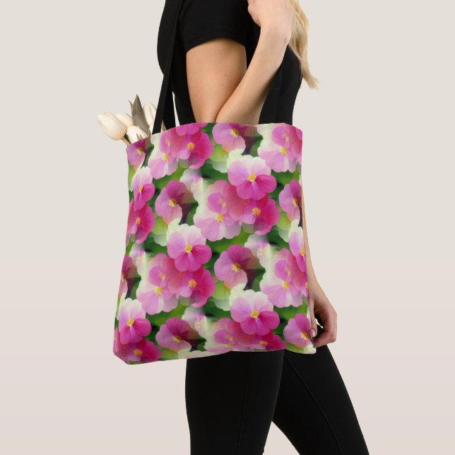 Tote Bag Élégant Motif à fleurs rose et blanc Impatiens (De près)