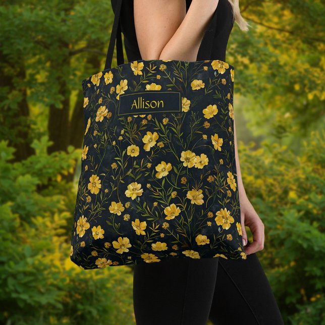 Tote Bag Élégant Motif de la fleur de la coupe-beurre jaune (Créateur téléchargé)
