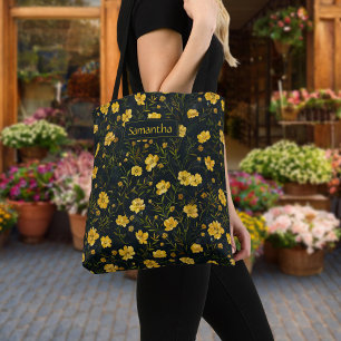 Tote Bag Élégant Motif de la fleur de la coupe-beurre jaune