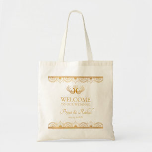 Tote Bag Elégant Motif or Mariage indien Bienvenue