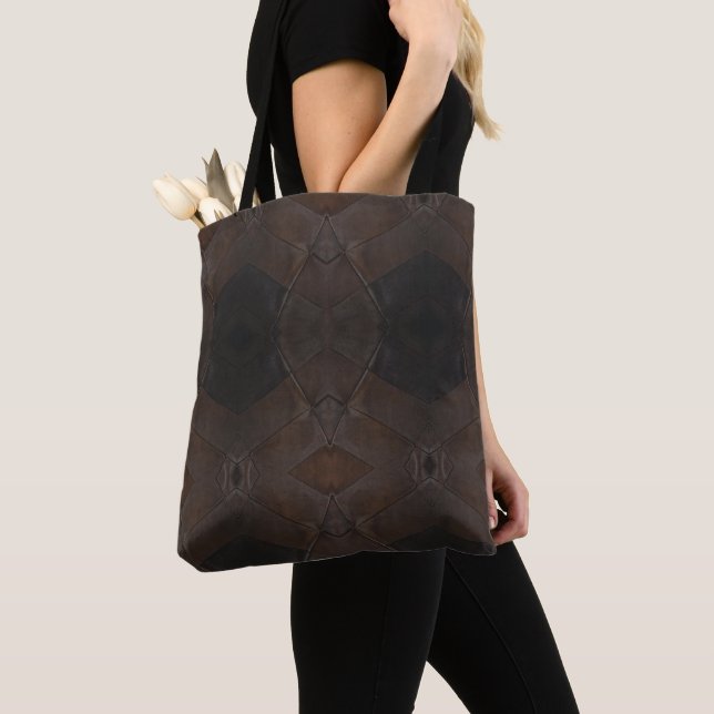 Tote Bag Élégant Motif Rustic Faux Cuir Brown (De près)