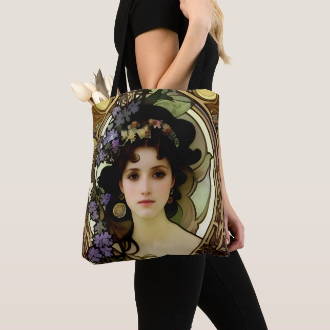 Tote Bag Elégant Mucha Style Portrait d'une belle femme (De près)