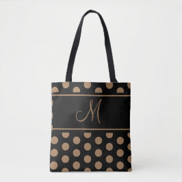 Tote Bag Élégant noir Brown Pois rayures Monogramme Thi