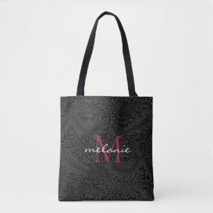 Tote Bag Élégant noir floral rouge Script Monogramme