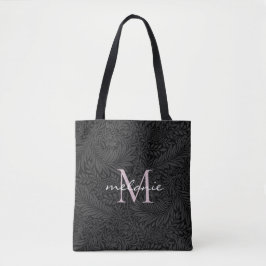 Tote Bag Élégant noir flou rose Script Monogramme