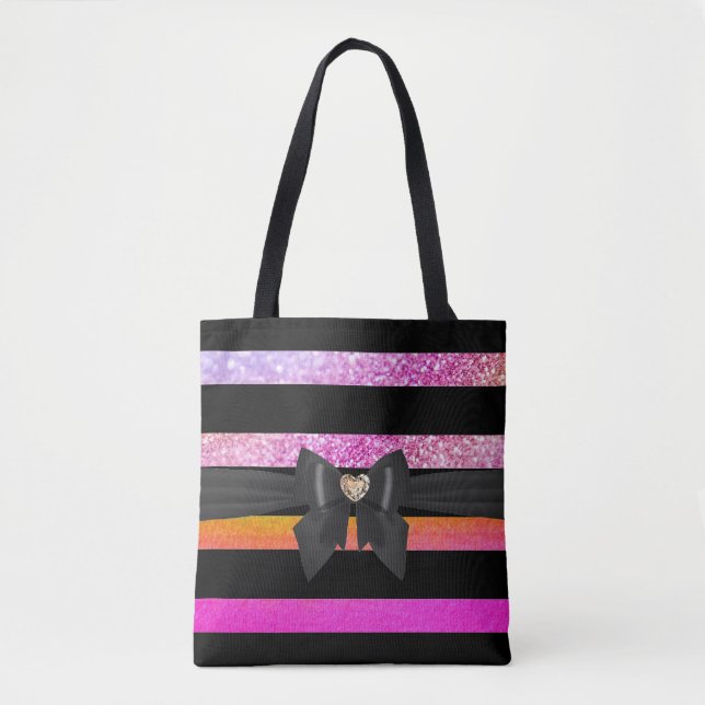 Tote Bag Élégant noir rayé rose rayé nuances Bow (Devant)