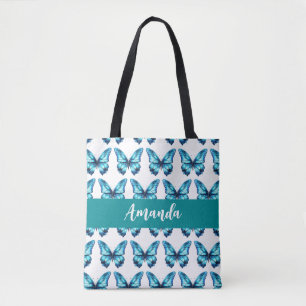 Tote Bag Élégant nom de Motif Turquoise Butterly